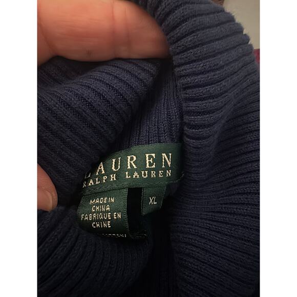 Y2K Lauren Ralph Lauren Navy Blue Ribbed Turtleneck Sweater. Size Large - Picture 2 of 5
